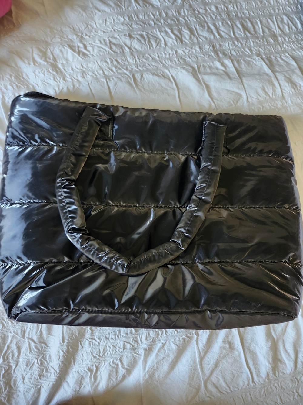 Quilted Puffer Tote Bag in Black